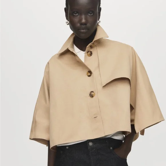 Mango Tan Cropped Cape Jacket with Button Details - Picture 6 of 6